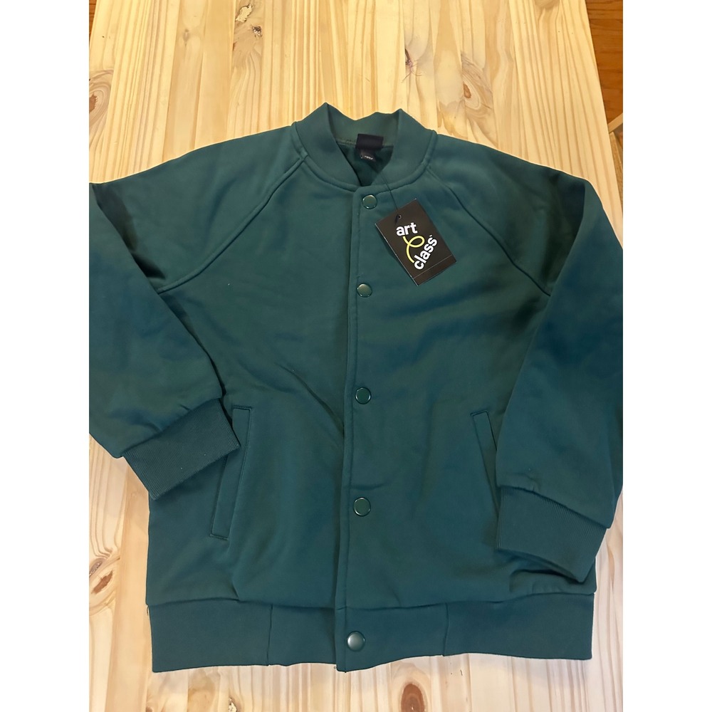 Art Class Boys Bomber Jacket Forest Green Snap Front Cotton Fleece Size S 6/7